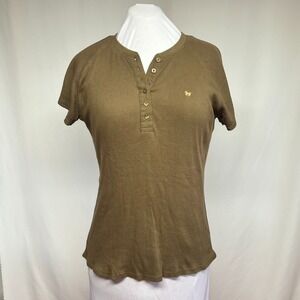 US Polo Assn 1X Ribbed Henley Top Brown Short Sleeve Cotton Plus Size